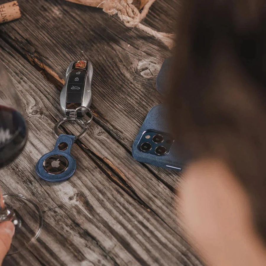 Alcantara AirTag Key Ring - Ocean Blue