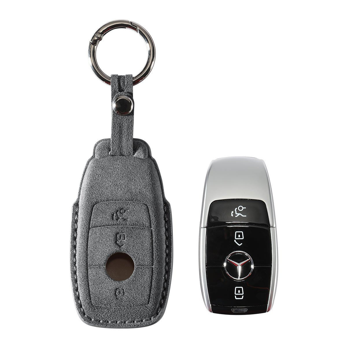 Alcantara Car Key Fob Cover for Mercedes-Benz | Model A with Buckle - Space Grey