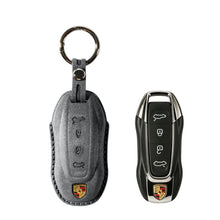 Alcantara Car Key Fob Cover for Porsche Model C with Buckle - Space Grey