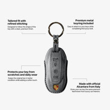 Alcantara Car Key Fob Cover for Porsche Model C with Buckle - Space Grey